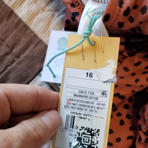 New Kona Sol Spotted Print High Neck Ruched One Piece Swimsuit Woman's 16 - Picture 8 of 10